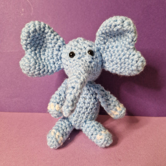 Blue crochet sitting elephant