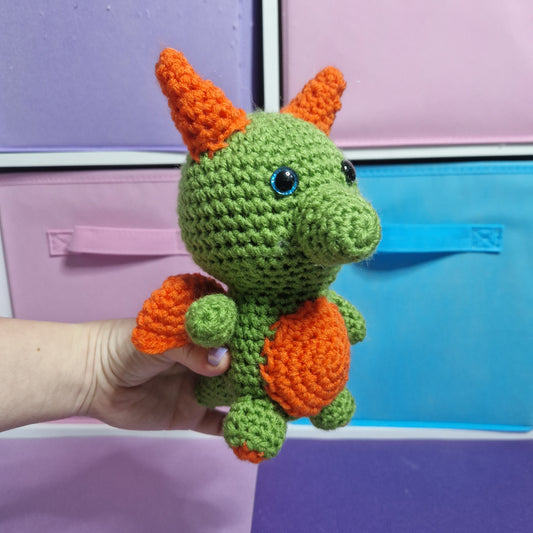 Green crochet dragon