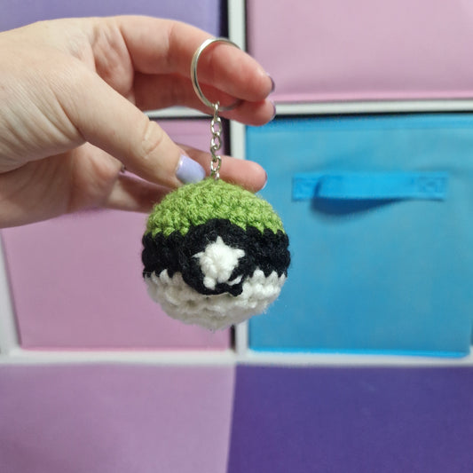 Green ball yarn crochet keyring