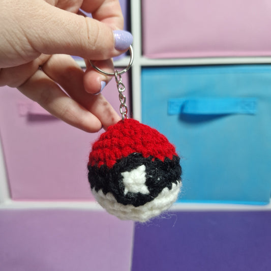 Red ball yarn crochet keyring
