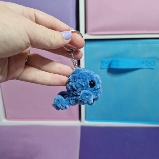 Blue mini whale chenille yarn crochet keyring