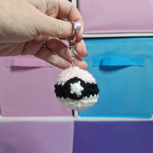 Pink ball yarn crochet keyring
