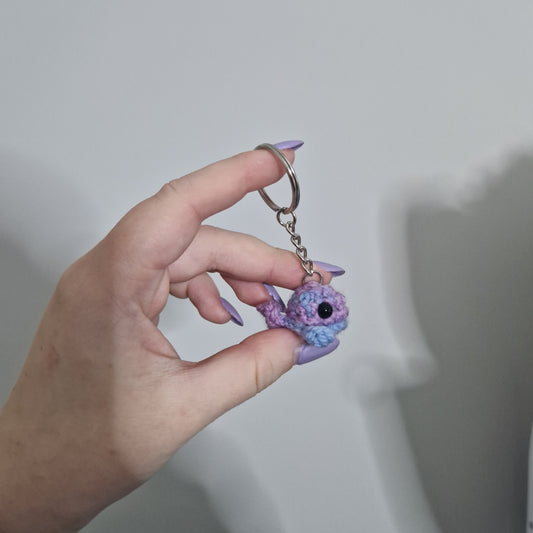 Blue and purple multicoloured mini whale acrylic yarn crochet keyring