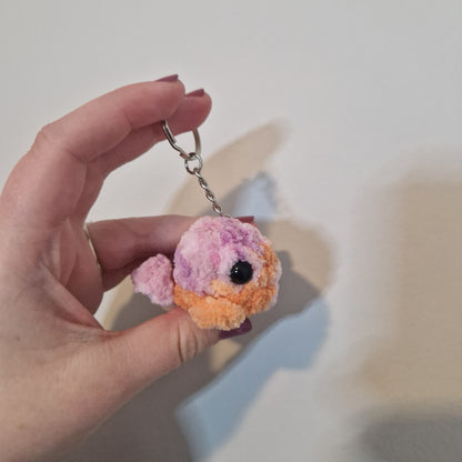 Pink sunset mini whale chenille yarn crochet keyring