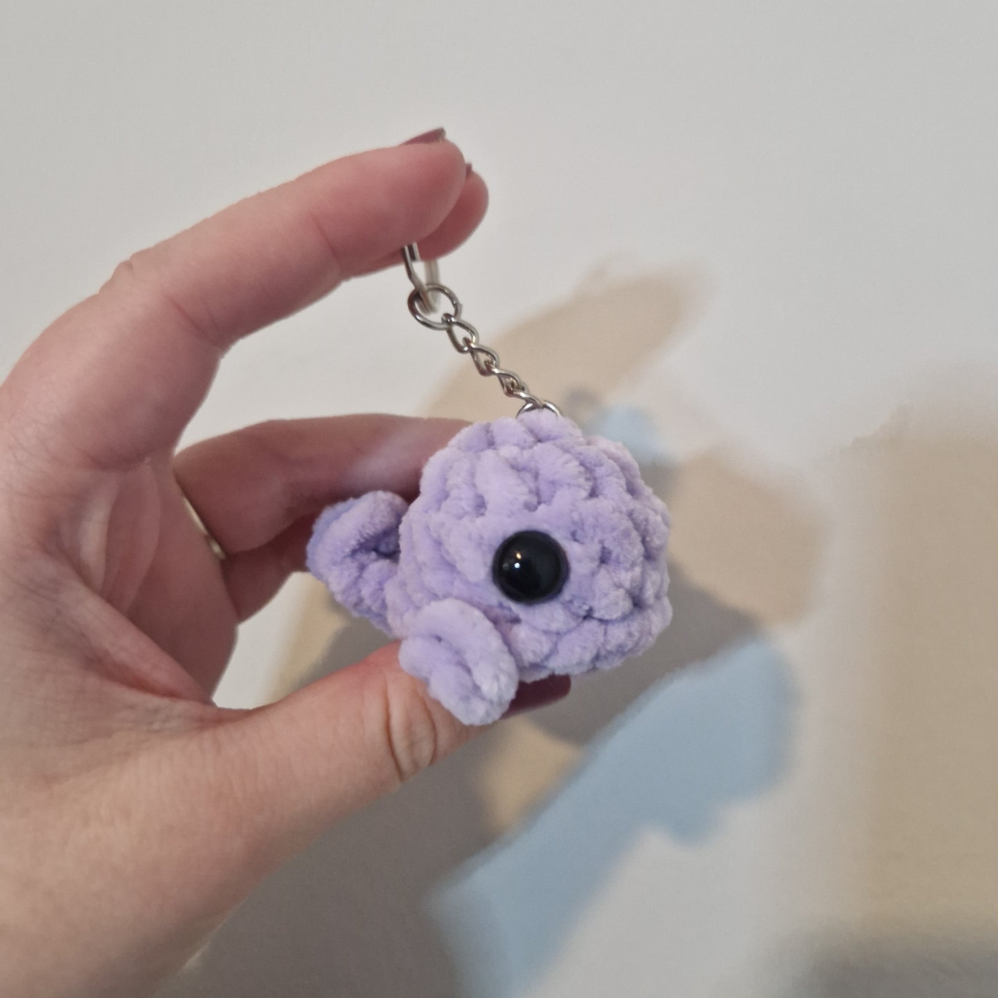 Lilac mini whale chenille yarn crochet keyring