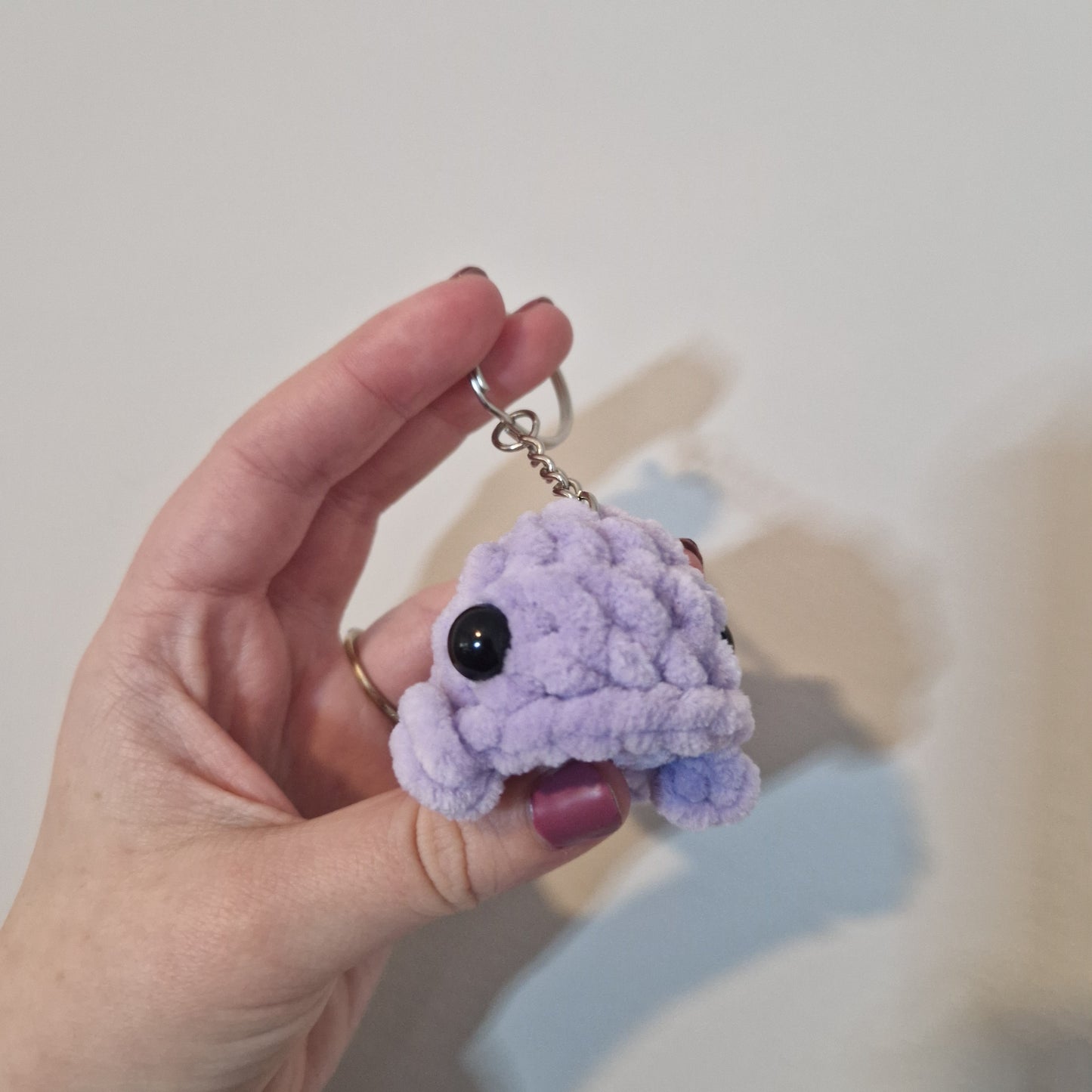 Lilac mini whale chenille yarn crochet keyring