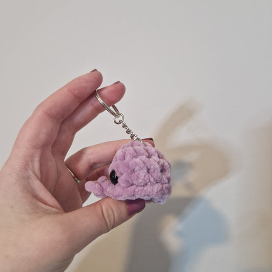 Dusty lilac mini whale chenille yarn crochet keyring