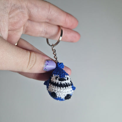 Blue Jay yarn micro crochet keyring