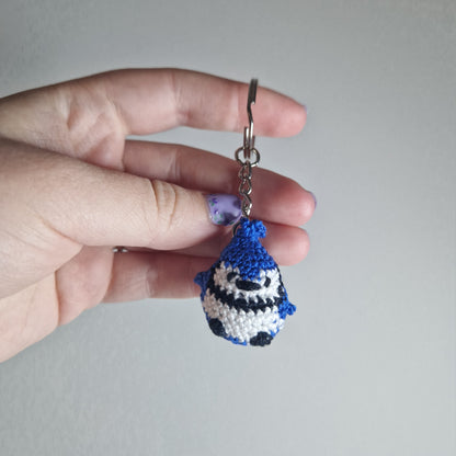 Blue Jay yarn micro crochet keyring