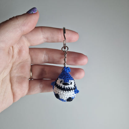 Blue Jay yarn micro crochet keyring