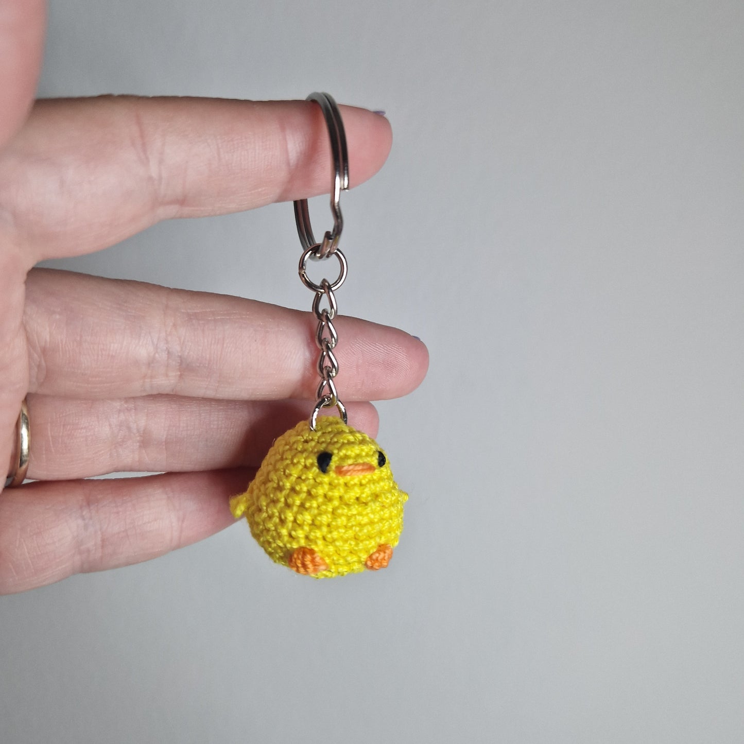 Yellow Chick lace yarn micro crochet keyring