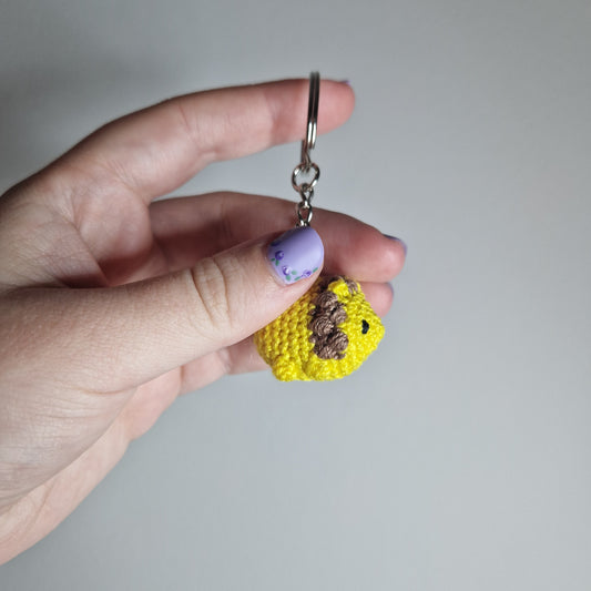 Yellow Lion lace yarn micro crochet keyring