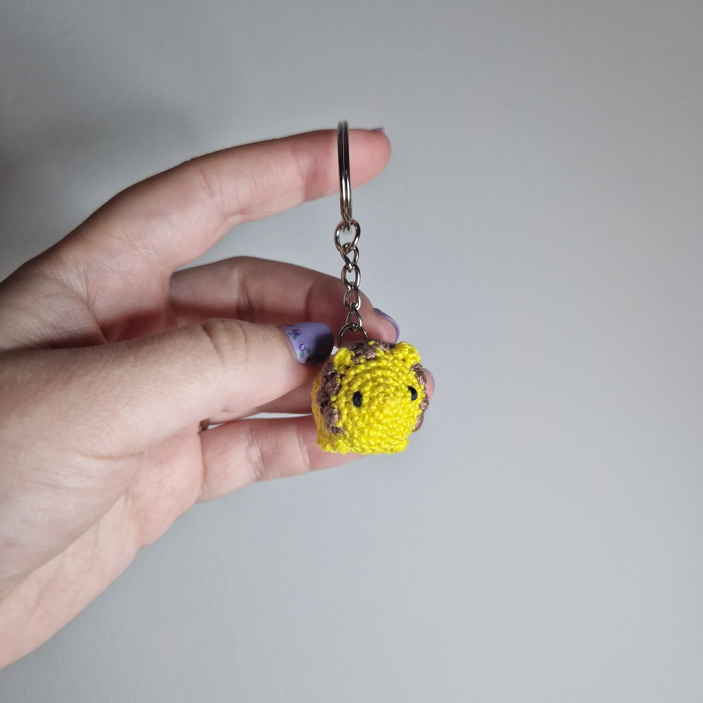 Yellow Lion lace yarn micro crochet keyring