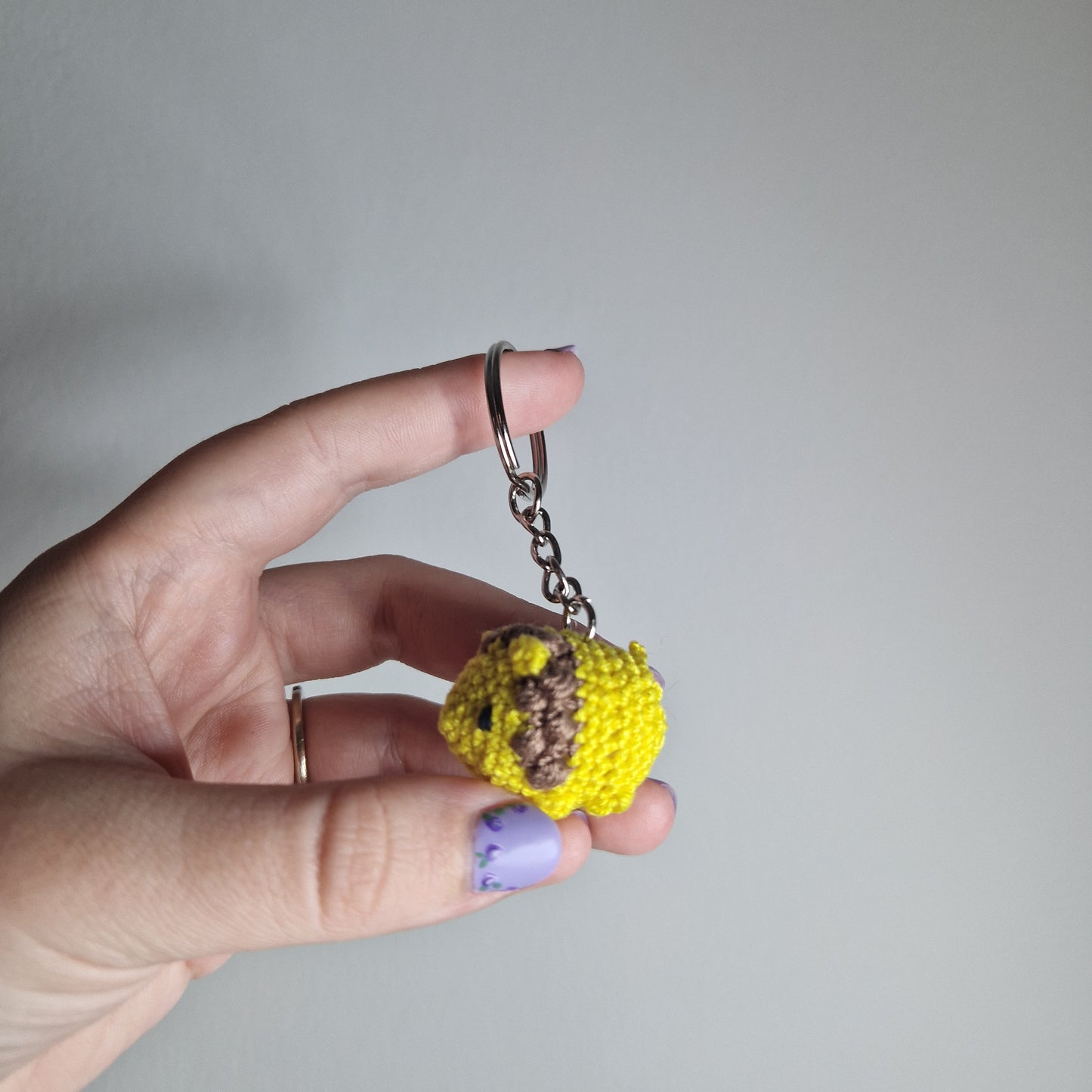 Yellow Lion lace yarn micro crochet keyring