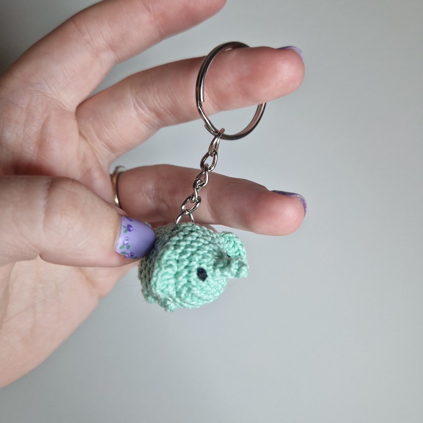 Mint green elephant lace yarn micro crochet keyring