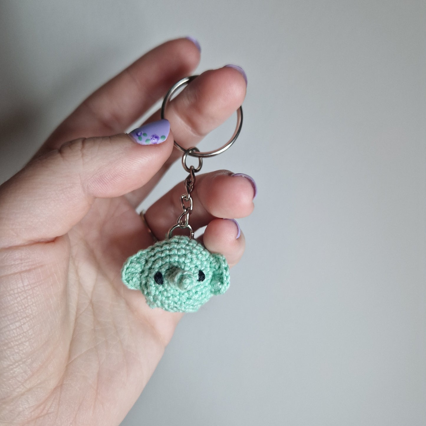 Mint green elephant lace yarn micro crochet keyring