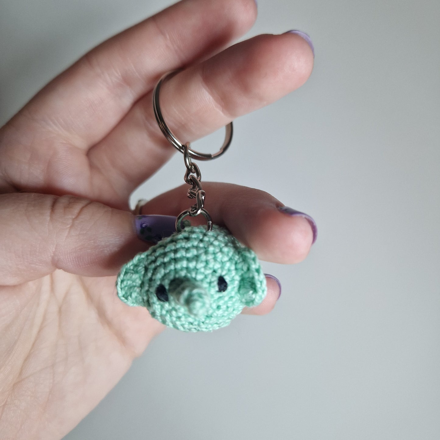 Mint green elephant lace yarn micro crochet keyring