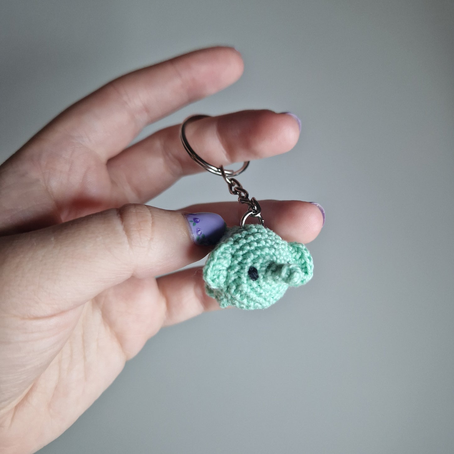 Mint green elephant lace yarn micro crochet keyring
