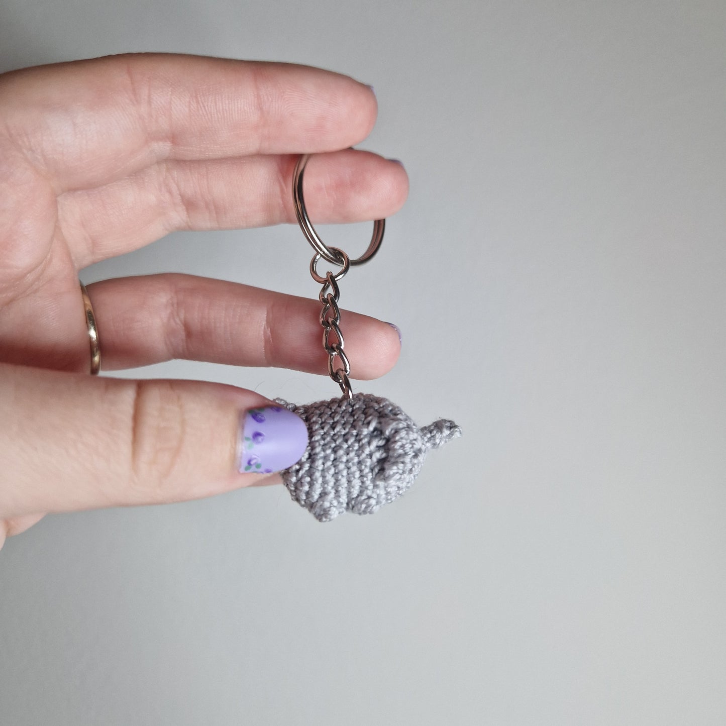 Grey elephant lace yarn micro crochet keyring