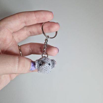 Grey elephant lace yarn micro crochet keyring