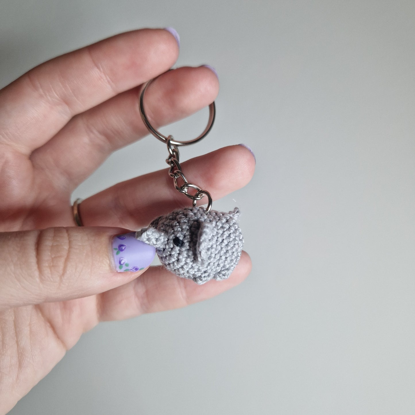 Grey elephant lace yarn micro crochet keyring