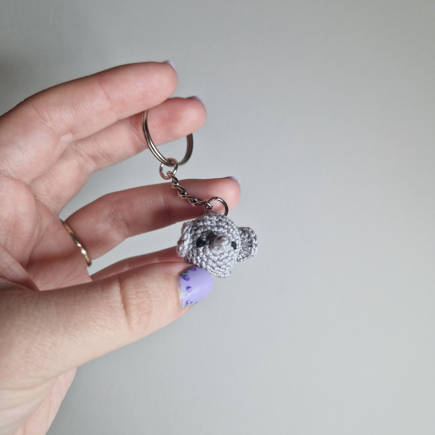 Grey elephant lace yarn micro crochet keyring
