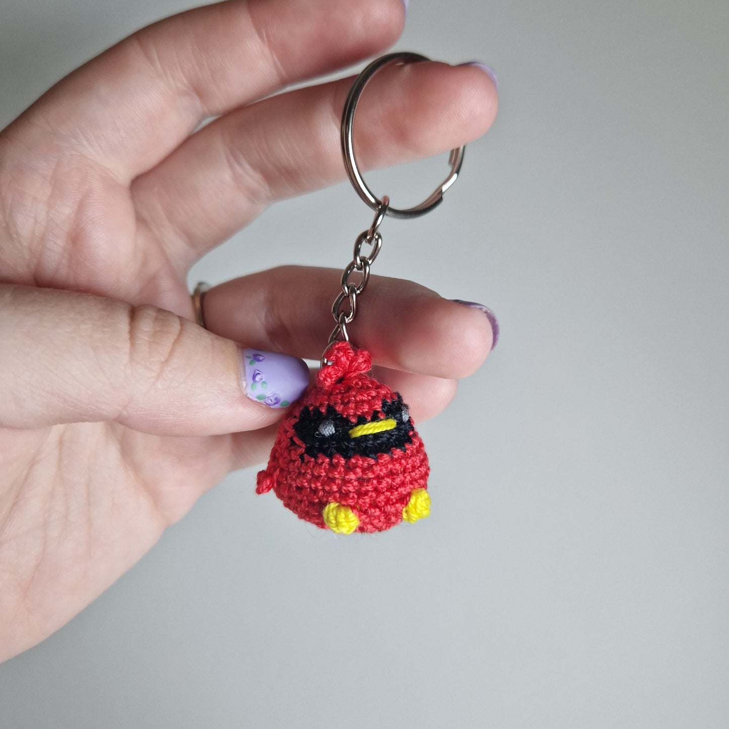 Red Cardinal lace yarn micro crochet keyring