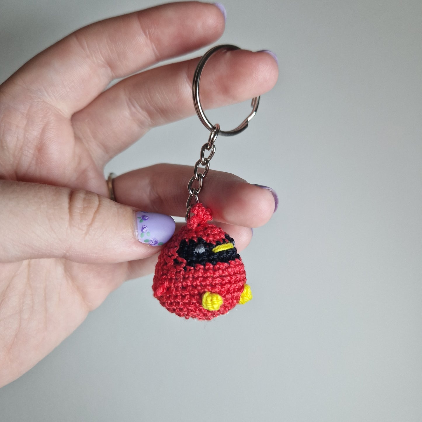 Red Cardinal lace yarn micro crochet keyring