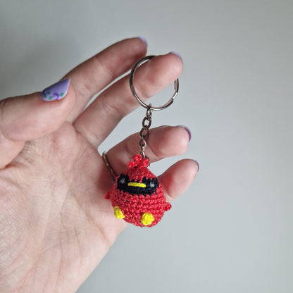 Red Cardinal lace yarn micro crochet keyring