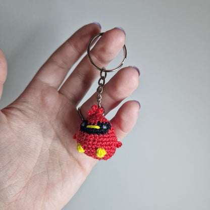 Red Cardinal lace yarn micro crochet keyring