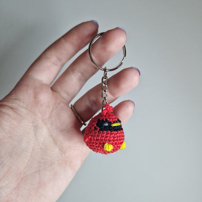 Red Cardinal lace yarn micro crochet keyring