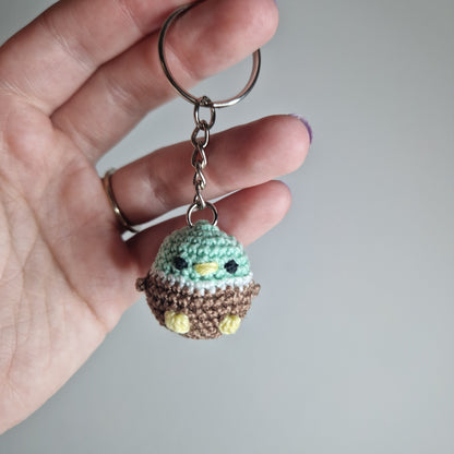 Mint green Mallard Duck lace yarn micro crochet keyring