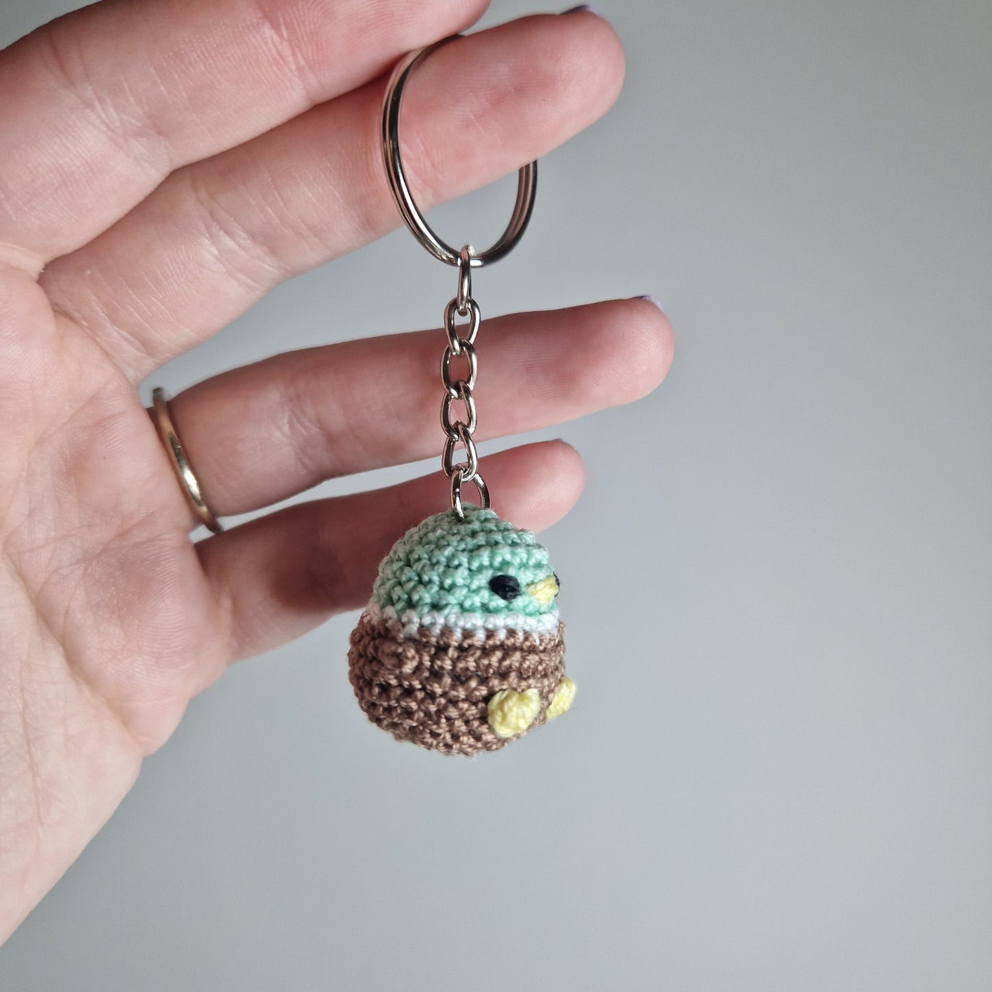 Mint green Mallard Duck lace yarn micro crochet keyring