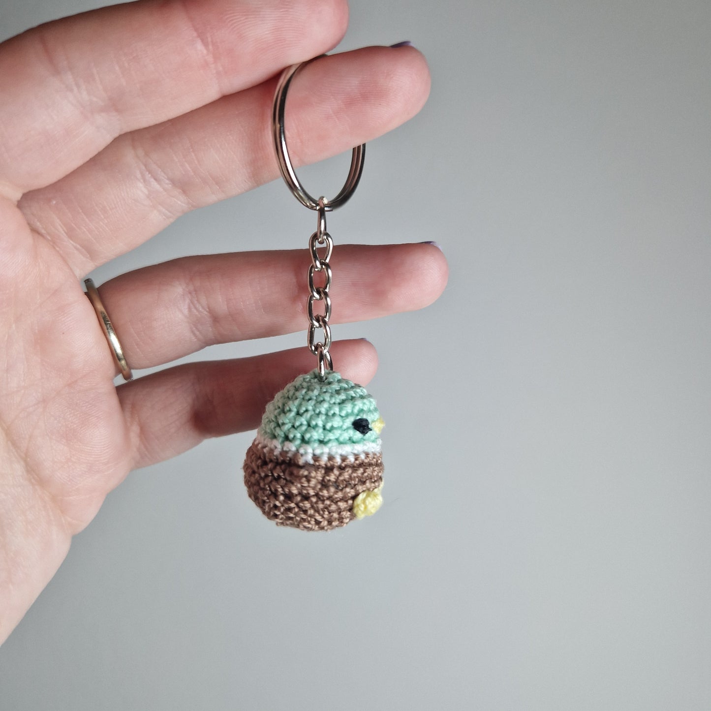 Mint green Mallard Duck lace yarn micro crochet keyring