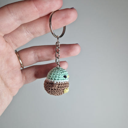 Mint green Mallard Duck lace yarn micro crochet keyring