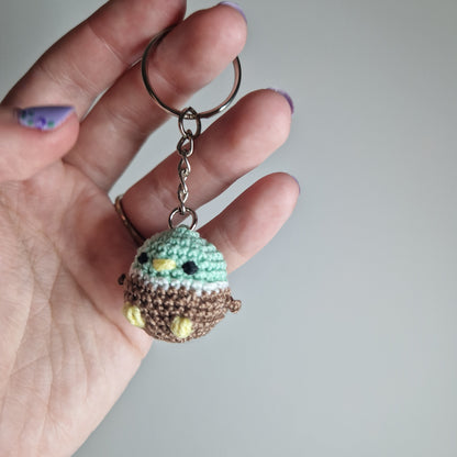 Mint green Mallard Duck lace yarn micro crochet keyring