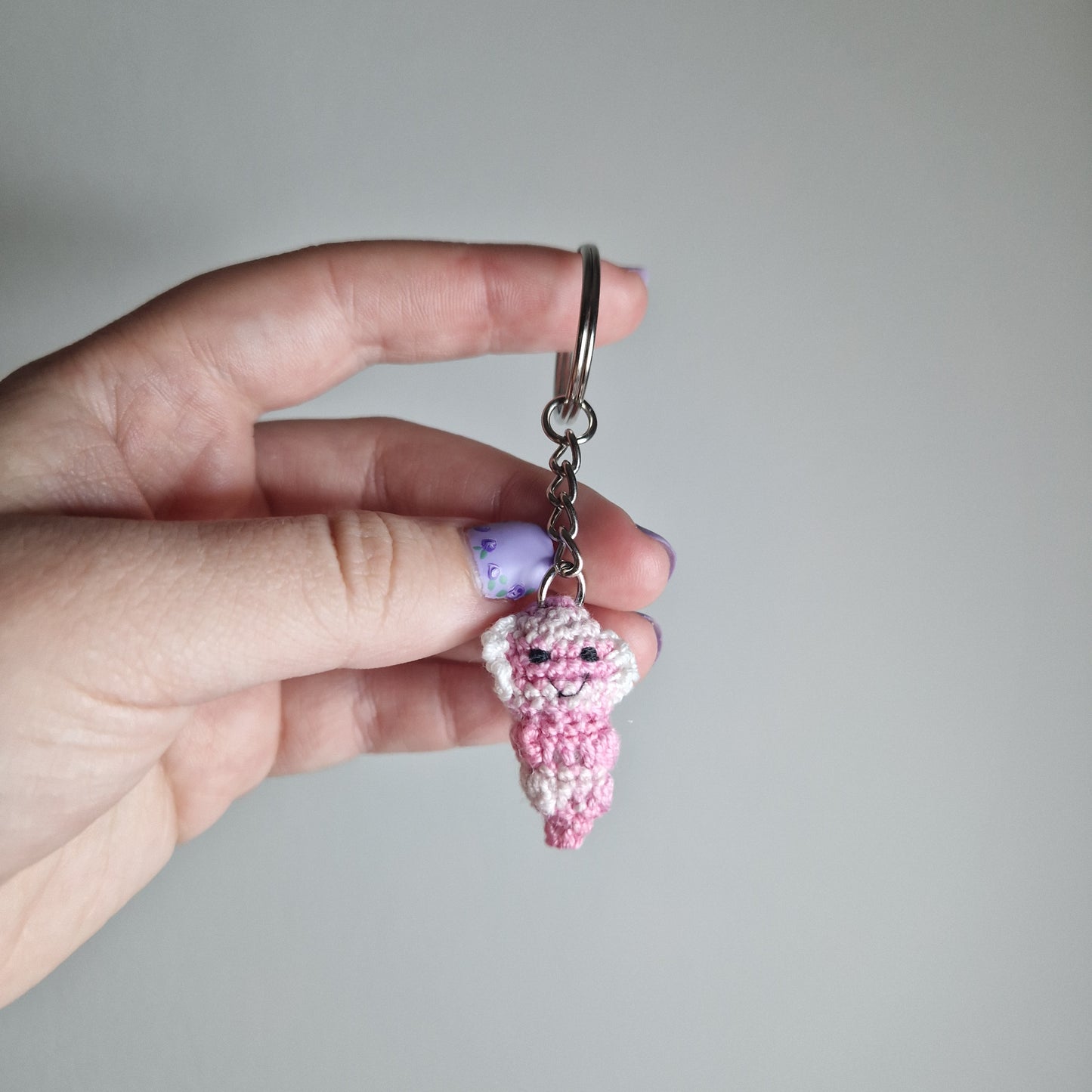 Pink Axolotl lace yarn micro crochet keyring