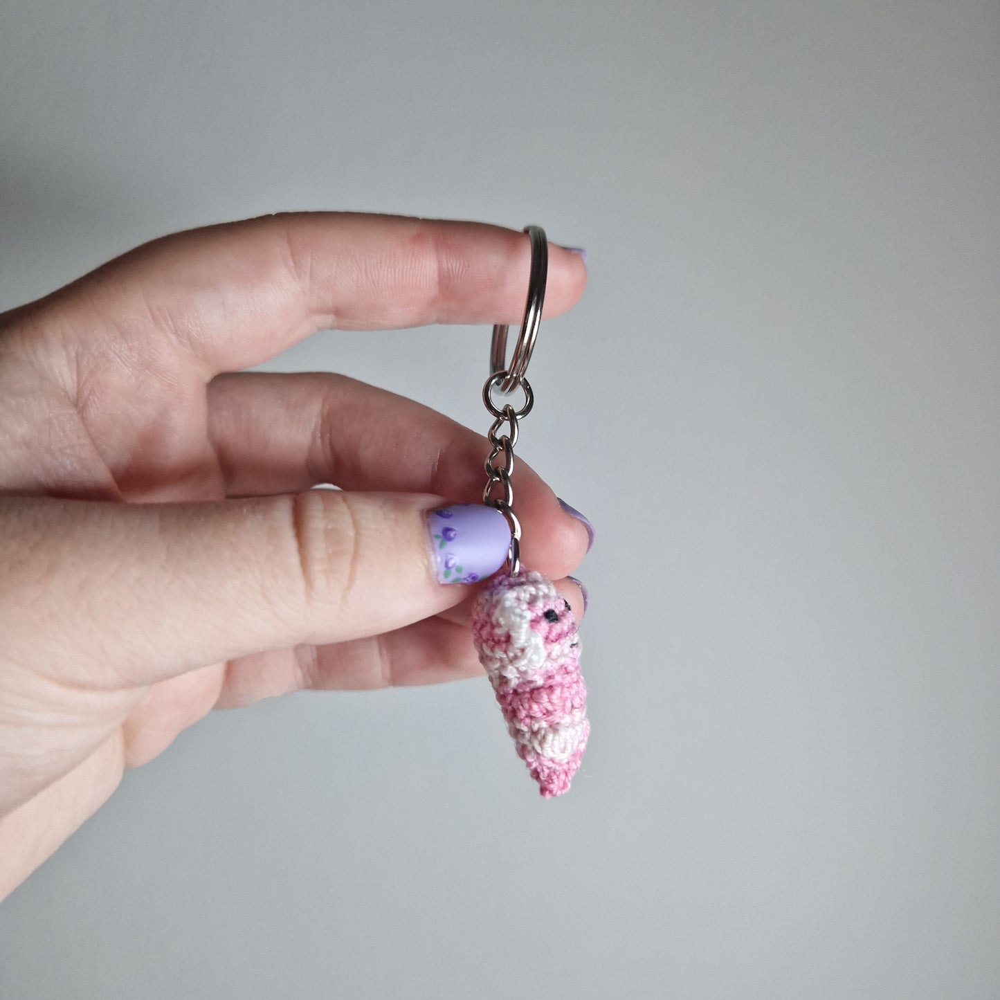 Pink Axolotl lace yarn micro crochet keyring