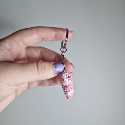 Pink Axolotl lace yarn micro crochet keyring
