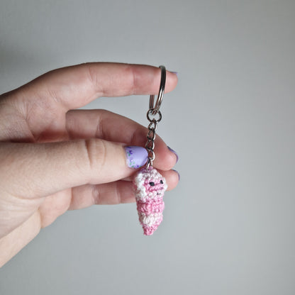 Pink Axolotl lace yarn micro crochet keyring