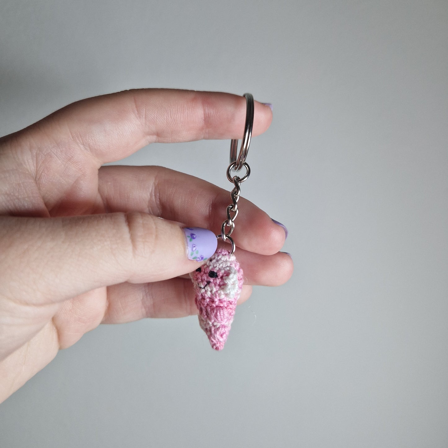 Pink Axolotl lace yarn micro crochet keyring