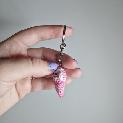 Pink Axolotl lace yarn micro crochet keyring