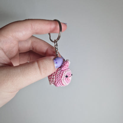 Pink bunny rabbit lace yarn micro crochet keyring
