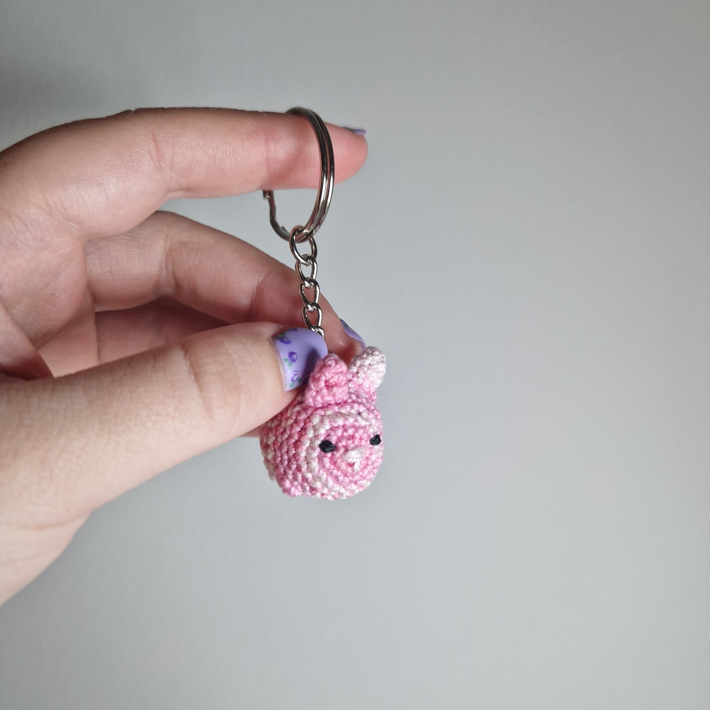 Pink bunny rabbit lace yarn micro crochet keyring