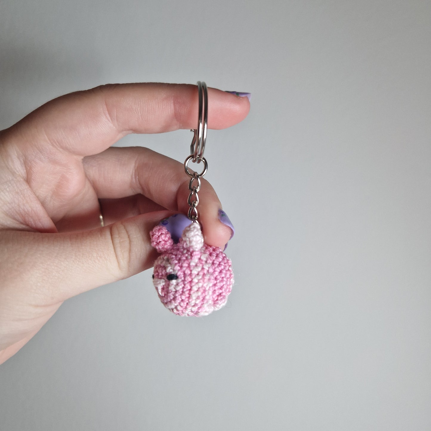 Pink bunny rabbit lace yarn micro crochet keyring