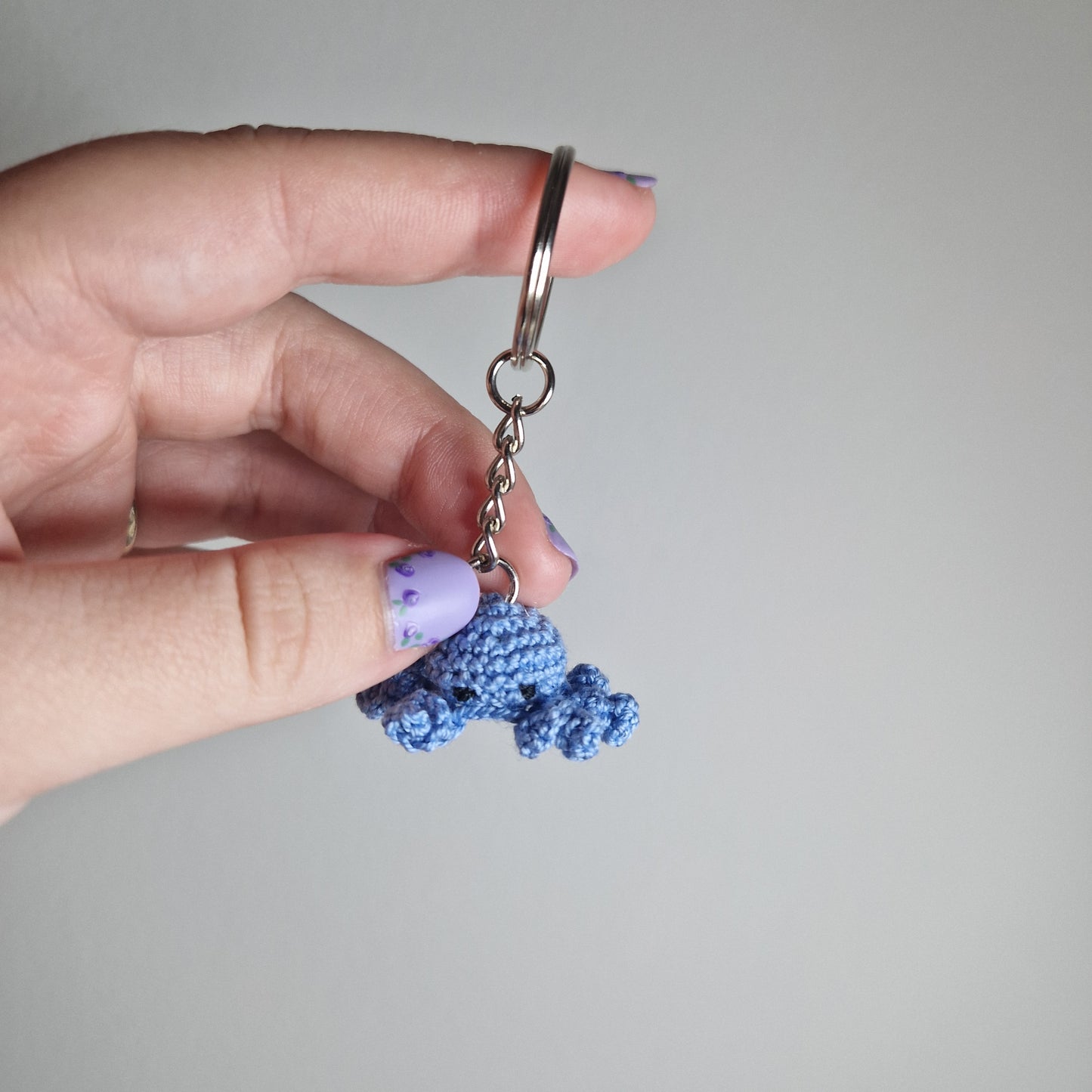 Blue Octopus lace yarn micro crochet keyring