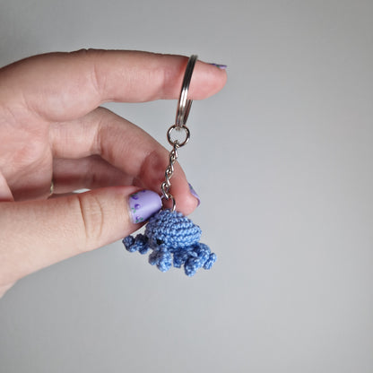 Blue Octopus lace yarn micro crochet keyring