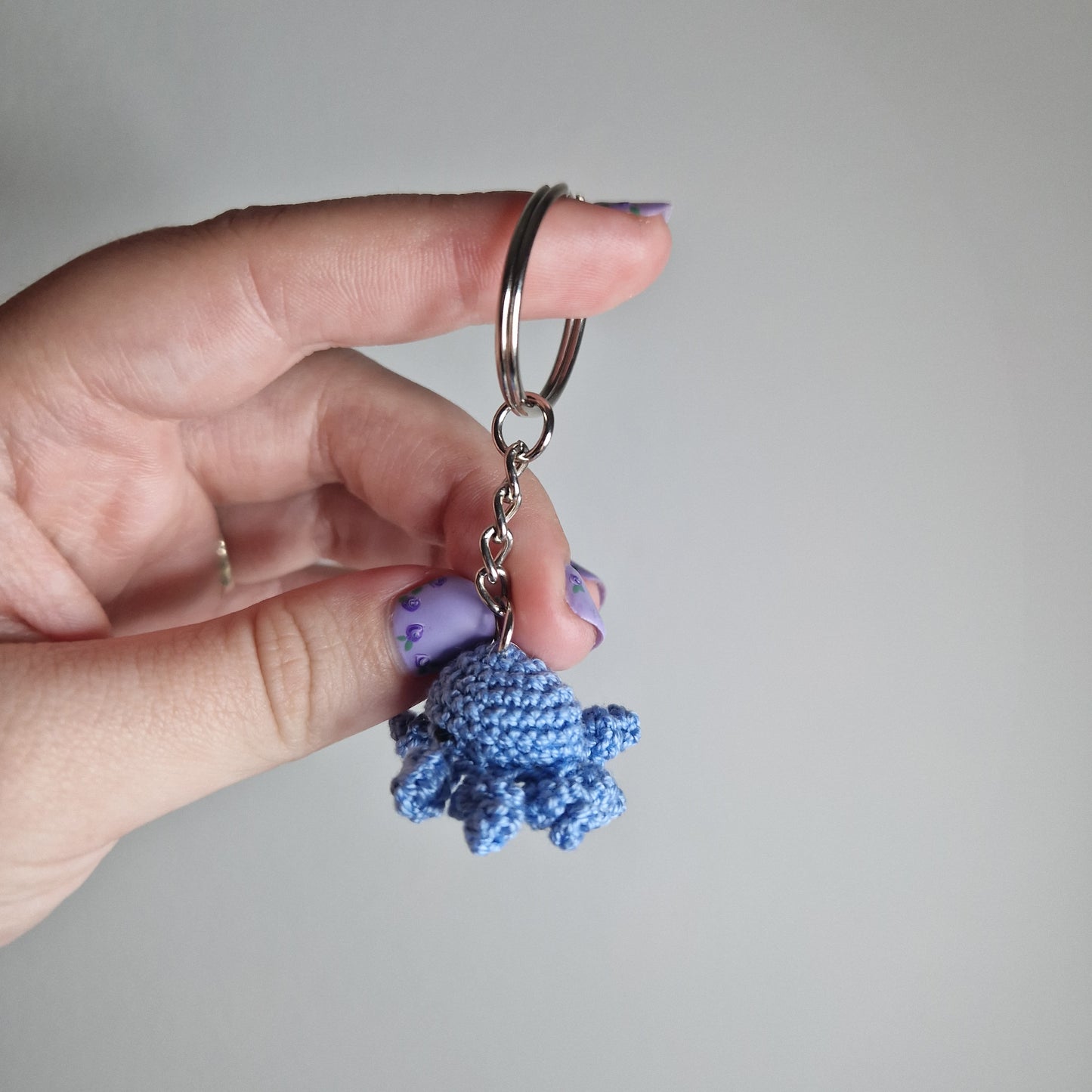 Blue Octopus lace yarn micro crochet keyring