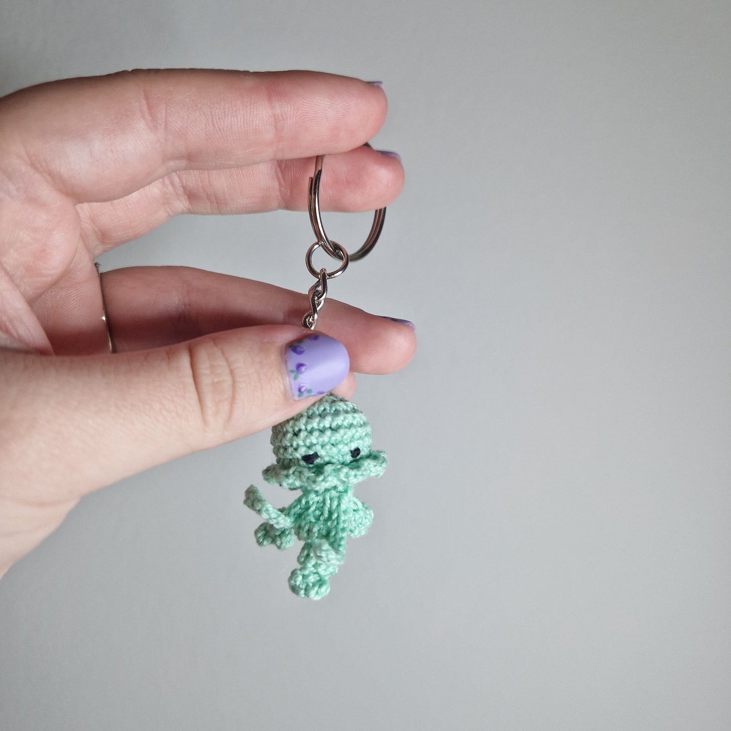 Mint green Jellyfish lace yarn micro crochet keyring