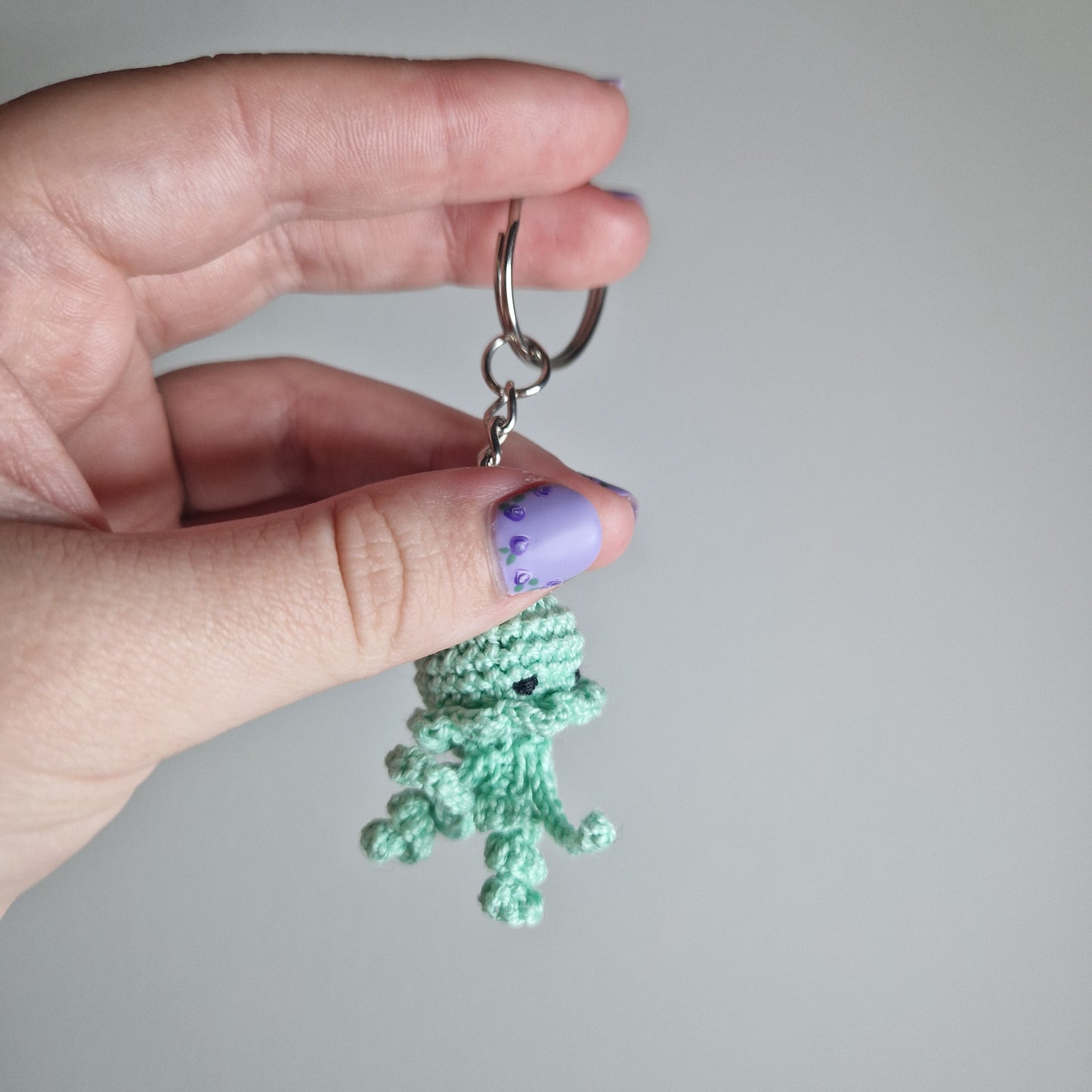 Mint green Jellyfish lace yarn micro crochet keyring